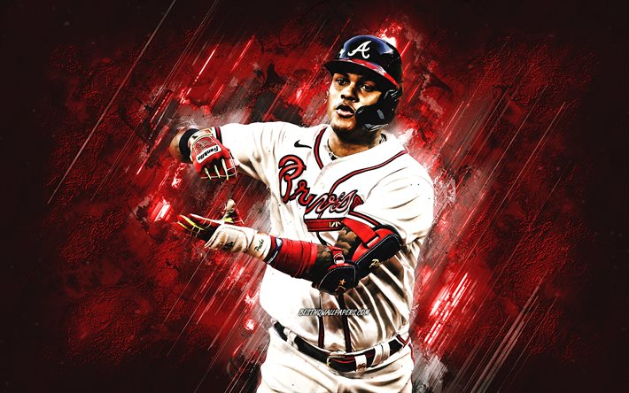 Download wallpapers Cristian Pache, Atlanta Braves, MLB, red stone