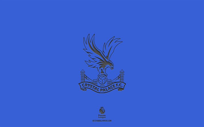 Crystal Palace FC, sininen tausta, englantilainen jalkapallojoukkue, Crystal Palace FC -tunnus, Valioliiga, Englanti, jalkapallo, Crystal Palace FC-logo