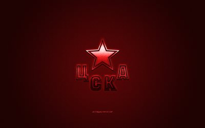 CSKA Moscow, Russian hockey club, Kontinental Hockey League, red logo, red carbon fiber background, ice hockey, KHL, Moscow, Russia, CSKA Moscow logo