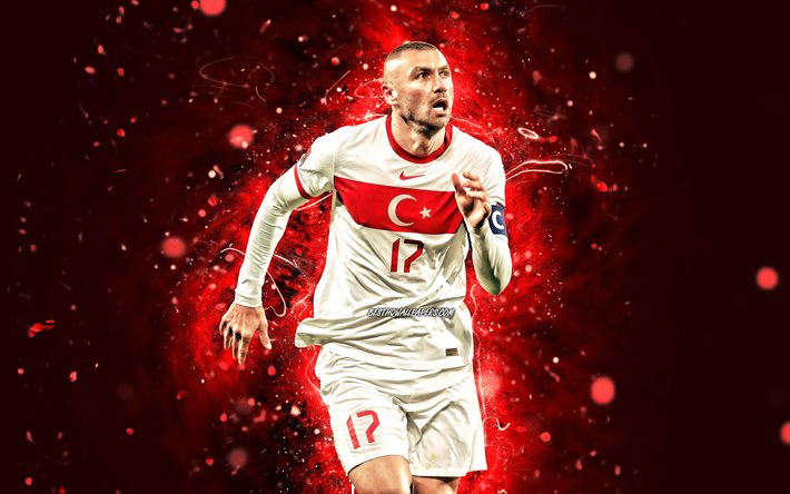 Burak Yilmaz, 4k, Turkin maajoukkue, jalkapallo, jalkapalloilijat, punaiset neonvalot, Turkin jalkapallojoukkue, Burak Yilmaz 4K