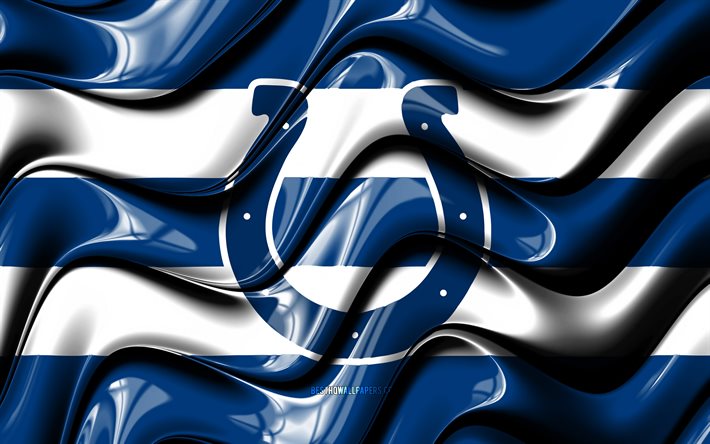 Indianapolis Colts flag, 4k, blue and white 3D waves, NFL, american football team, Indianapolis Colts logo, american football, Indianapolis Colts