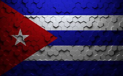 Drapeau de Cuba, art en nid d&#39;abeille, drapeau des hexagones de Cuba, Cuba, art des hexagones 3D, drapeau de Cuba