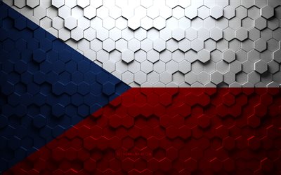 Flag of Czech Republic, honeycomb art, Czech Republic hexagons flag, Czech Republic, 3d hexagons art, Czech Republic flag