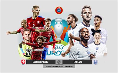 Czech Republic vs England, UEFA Euro 2020, Preview, promotional materials, football players, Euro 2020, football match, Czech Republic national football team, England national football team