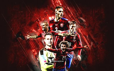 Czech Republic national football team, red stone background, Czech Republic, football, Tomas Soucek, Patrik Schick