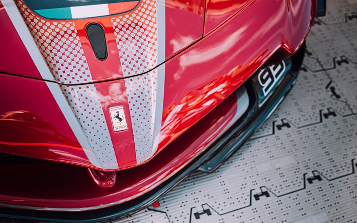 Ferrari FXX-K Evo, vista superior, exterior, supercarro vermelho, novo FXX-K Evo vermelho, carros esportivos italianos, Ferrari