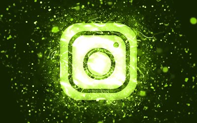 Instagram lime logo, 4k, lime neon lights, creative, lime abstract background, Instagram logo, social network, Instagram