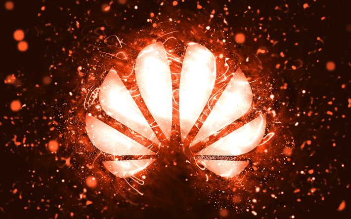 Logo arancione Huawei, 4k, luci al neon arancioni, creativo, sfondo astratto arancione, logo Huawei, marchi, Huawei