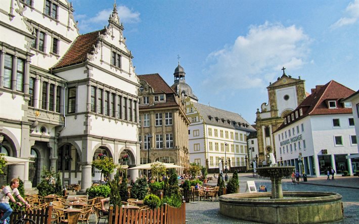 Paderborn, 4k, eski sokaklar, şehir manzaraları, yaz, alman şehirleri, Avrupa, Almanya, Almanya Şehirleri, Paderborn Almanya