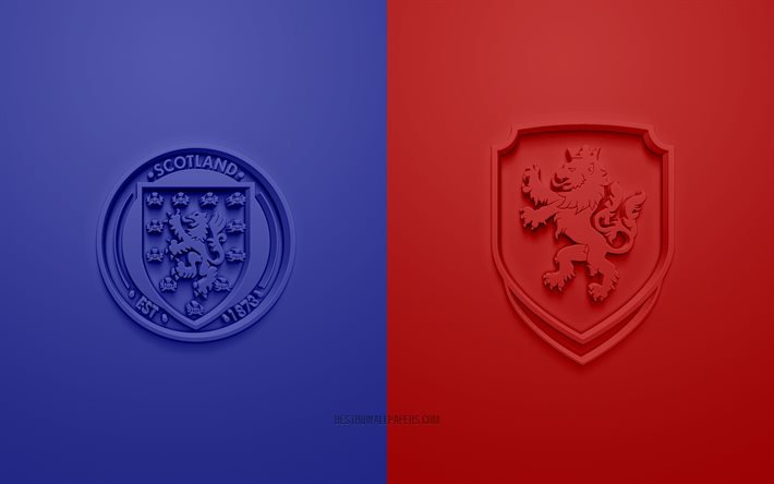 Scotland vs Czech Republic, UEFA Euro 2020, Group A, 3D logos, red blue background, Euro 2020, football match, Scotland national football team, Czech Republic national football team