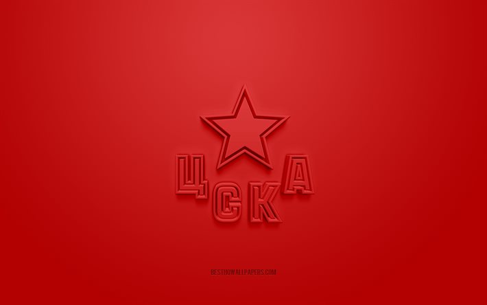 cska moskau, kreatives 3d-logo, roter hintergrund, khl, 3d-emblem, russischer hockeyclub, kontinental hockey league, moskau, russland, 3d-kunst, hockey, cska moskau 3d-logo