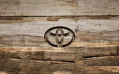 Logo en bois Toyota, 4k, arri&#232;re-plans en bois, marques de voitures, logo Toyota, cr&#233;atif, sculpture sur bois, Toyota