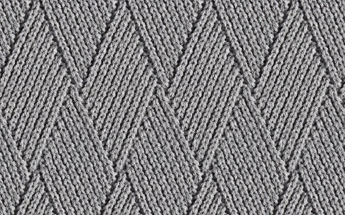 texture de losange tricot&#233;, texture d&#39;ornement tricot&#233; gris, texture de tissu, texture tricot&#233;e, texture de pull