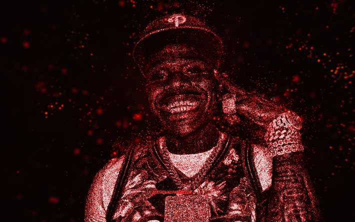 DaBaby, red glitter art, black background, American rapper, DaBaby art, Jonathan Lyndale Kirk