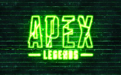 Apex Legends green emblem, 4k, green brickwall, Apex Legends emblem, cars brands, Apex Legends neon emblem, Apex Legends