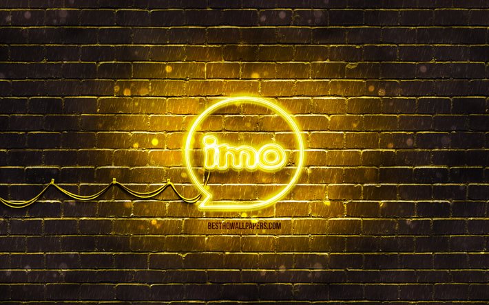 Logotipo amarelo da IMO, 4k, parede de tijolos amarela, logotipo da IMO, mensageiros, logotipo de n&#233;on da IMO, IMO