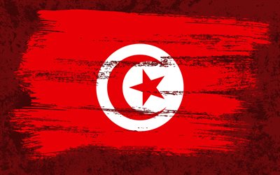 4k, Flag of Tunisia, grunge flags, African countries, national symbols, brush stroke, Tunisian flag, grunge art, Tunisia flag, Africa, Tunisia