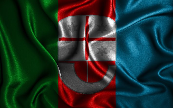 Bandiera della Liguria, 4k, bandiere ondulate di seta, regioni italiane, bandiere in tessuto, arte 3D, Liguria, Regioni d&#39;Italia, Bandiera 3D Liguria