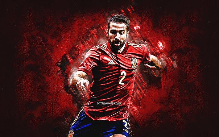 ダニエルカルバハル, スペイン代表サッカーチーム, スペインのサッカー選手, 赤い石の背景, スペイン, フットボール。