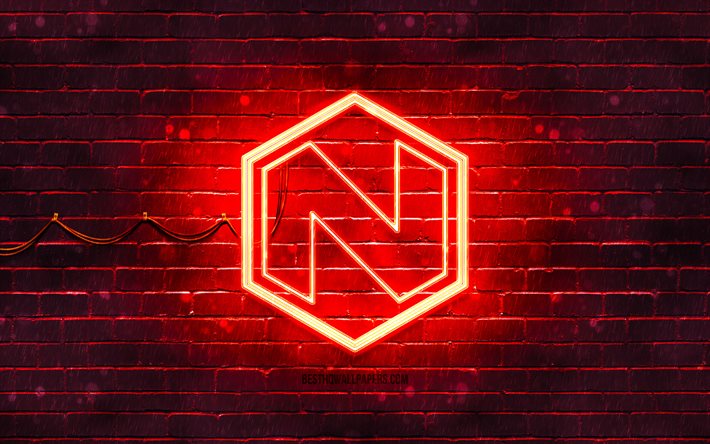 Nikola red logo, 4k, red brickwall, Nikola logo, cars brands, Nikola neon logo, Nikola
