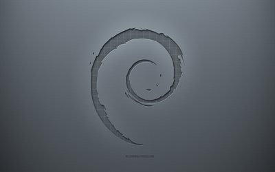 Debianロゴ, 灰色の創造的な背景, Debianエンブレム, 灰色の紙の質感, Debian, 灰色の背景, Debian3dロゴ