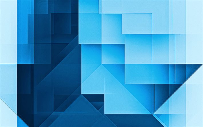 Blue abstract background, Blue geometric abstraction, Blue rectangles background, abstract background