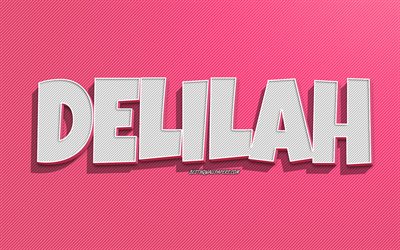 Delilah, pink lines background, wallpapers with names, Delilah name, female names, Delilah greeting card, line art, picture with Delilah name