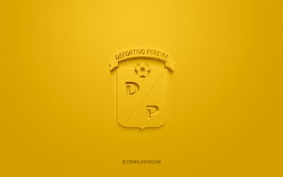 Deportivo Pereira, creative 3D logo, yellow background, 3d emblem, Colombian football club, Categoria Primera A, Pereira, Colombia, 3d art, football, Deportivo Pereira 3d logo