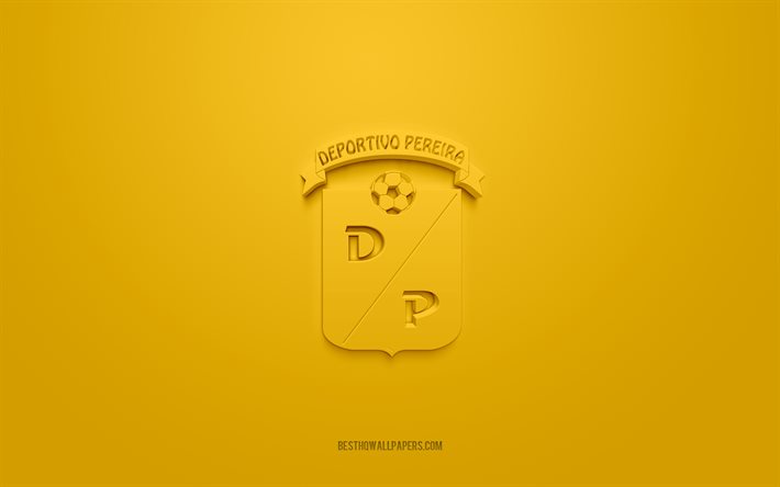 Deportivo Pereira, logo 3D cr&#233;atif, fond jaune, embl&#232;me 3d, club de football colombien, Categoria Primera A, Pereira, Colombie, art 3d, football, logo 3d Deportivo Pereira