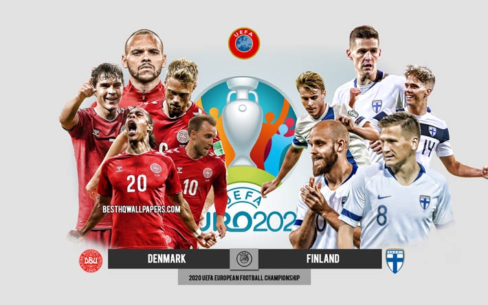 Dinamarca x Finl&#226;ndia, UEFA Euro 2020, pr&#233;via, materiais promocionais, jogadores de futebol, Euro 2020, partida de futebol, sele&#231;&#227;o nacional de futebol da Dinamarca, sele&#231;&#227;o finlandesa de futebol