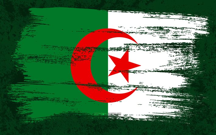 4k, Algeriets flagga, grungeflaggor, afrikanska l&#228;nder, nationella symboler, penseldrag, algerisk flagga, grungekonst, Afrika, Algeriet