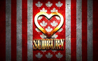 I Love Sudbury, canadian cities, golden inscription, Canada, golden heart, Sudbury with flag, Sudbury, favorite cities, Love Sudbury