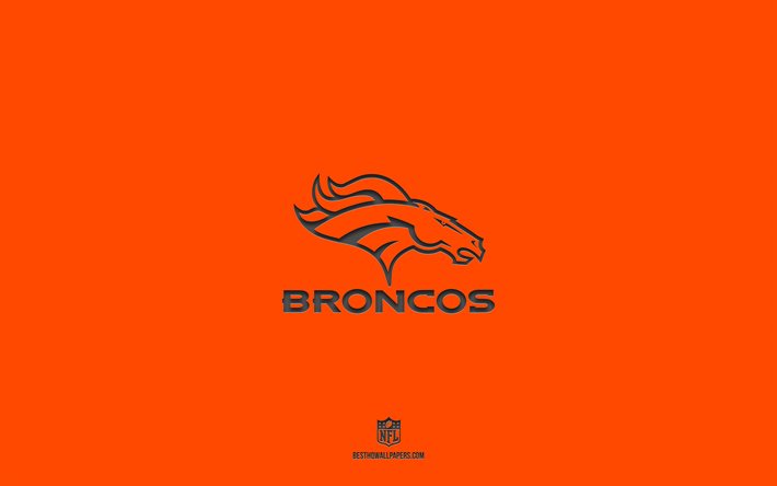 Denver Broncos, oranssi tausta, jalkapallojoukkue, Denver Broncos -tunnus, NFL, USA, amerikkalainen jalkapallo, Denver Broncos -logo