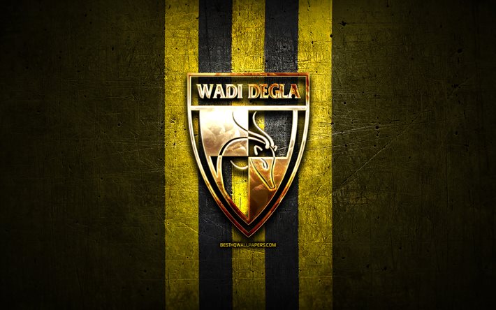 Wadi Degla FC, gyllene logotyp, Egyptian Premier League, gul metall bakgrund, fotboll, EPL, egyptisk fotbollsklubb, Wadi Degla logo, FC Wadi Degla