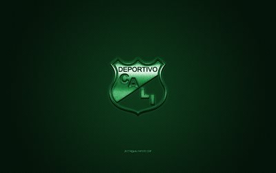 Deportivo Cali, Colombian football club, green logo, green carbon fiber background, Categoria Primera A, football, Cali, Colombia, Deportivo Cali logo