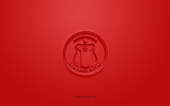 Deportivo Pasto, logo 3D creativo, sfondo rosso, emblema 3d, squadra di calcio colombiana, Categoria Primera A, Pasto, Colombia, arte 3d, calcio, logo 3d Deportivo Pasto