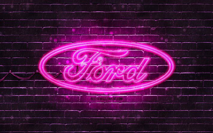 Download Wallpapers Ford Purple Logo 4k Purple Brickwall Ford Logo Cars Brands Ford Neon Logo Ford For Desktop Free Pictures For Desktop Free