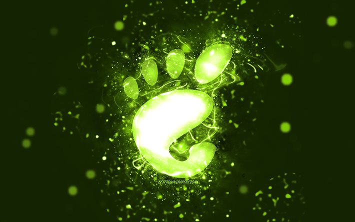 Gnome lime logo, 4k, lime neon lights, Linux, creative, lime abstract background, Gnome logo, OS, Gnome