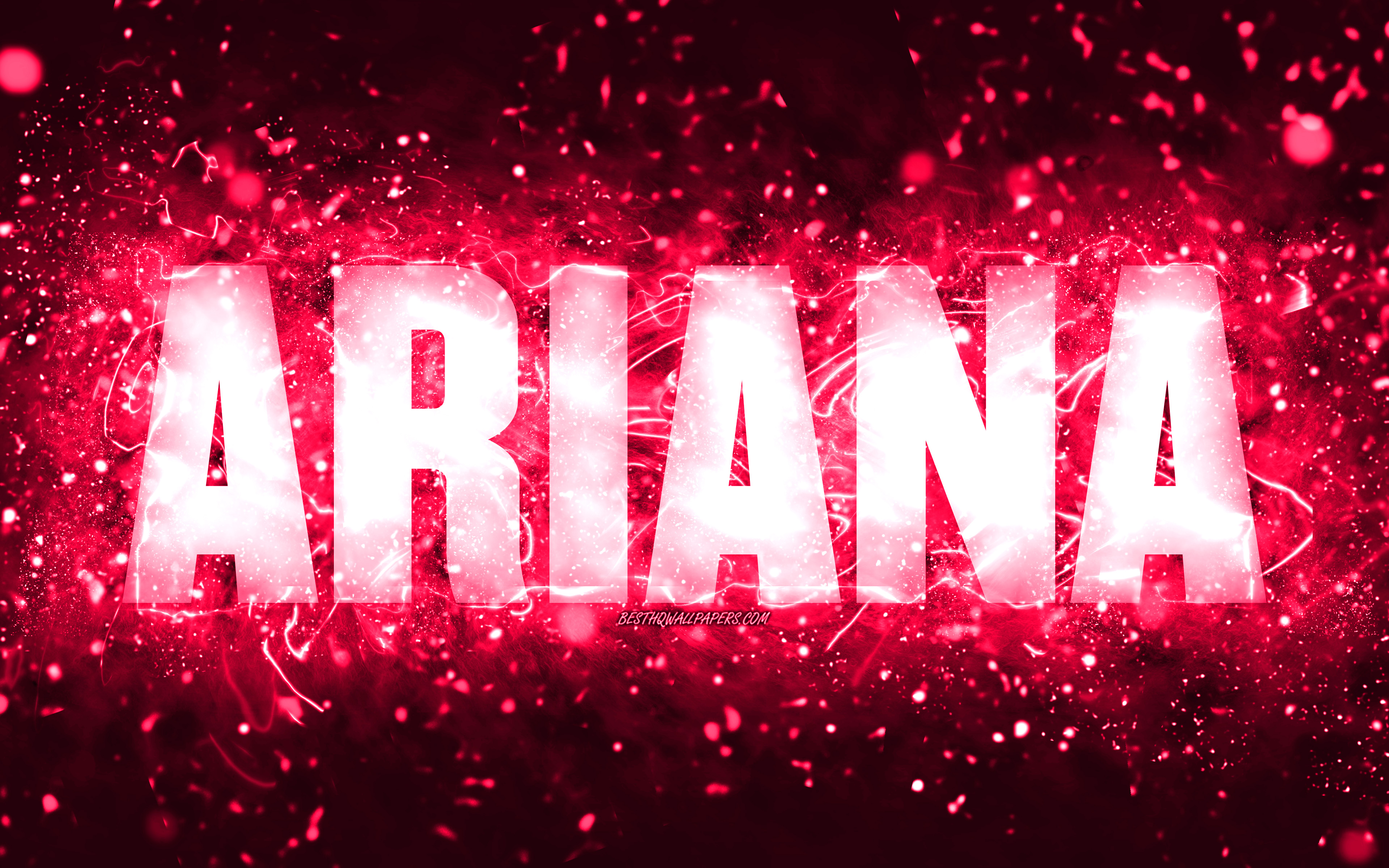 Happy Birthday Ariana, 4k, pink neon lights, Ariana name, creative, Ariana Happy...