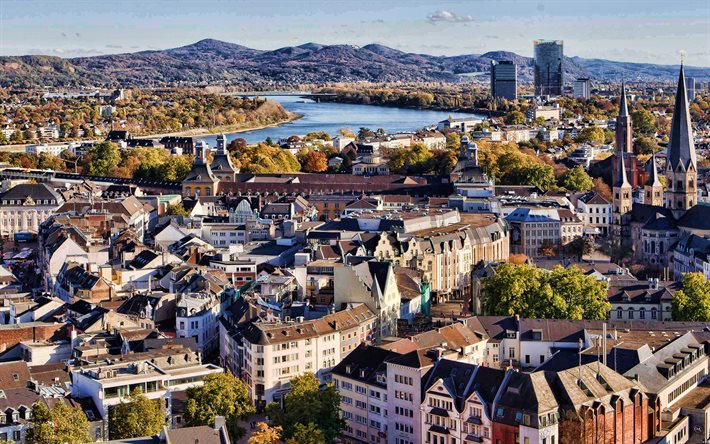 Bonn, 4k, skyline kaupunkimaisemat, kes&#228;ll&#228;, saksan kaupungeissa, Euroopassa, Saksa, Kaupungeissa Saksassa, kaupunkimaisemat