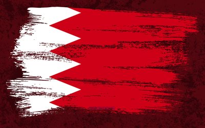 4k, Flag of Bahrain, grunge flags, Asian countries, national symbols, brush stroke, Bahraini flag, grunge art, Bahrain flag, Asia, Bahrain