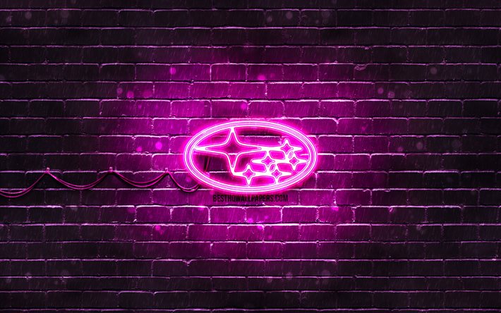 ダウンロード画像 スバルパープルロゴ 4k 紫のレンガの壁 スバルロゴ 車のブランド スバルネオンロゴ スバル フリー のピクチャを無料デスクトップの壁紙