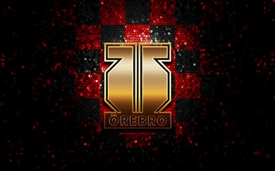 Orebro HK, glitter logotipo, SHL, vermelho preto fundo quadriculado, h&#243;quei, sueco equipa de h&#243;quei, Orebro HK logotipo, arte em mosaico, sueco hockey league