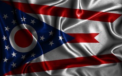 Ohio drapeau, 4k, de la soie ondul&#233;s, des drapeaux, des &#233;tats am&#233;ricains, &#233;tats-unis, le Drapeau de l&#39;Ohio, le tissu, drapeaux, art 3D, Ohio, &#201;tats-unis d&#39;Am&#233;rique, de l&#39;Ohio 3D drapeau