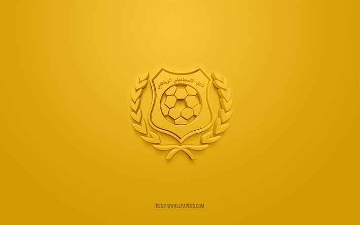 İsmaily SC, yaratıcı 3D logo, sarı arka plan, 3d amblemi, Mısır Futbol Kul&#252;b&#252;, Mısır Premier Lig, Ismailia, Mısır, 3d sanat, futbol, İsmaily SC 3d logo, El İsmaily