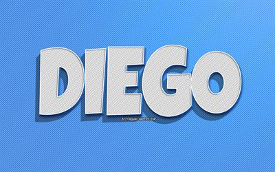 Diego, linee blu di sfondo, sfondi per il desktop con nomi, Diego nome, nomi maschili, Diego biglietto di auguri, line art, immagine con nome Diego