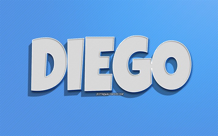 Diego, bleu lignes de fond, fond d&#39;&#233;cran avec des noms, Diego nom, pr&#233;noms masculins, Diego carte de voeux, carte en ligne de l&#39;art, de la photo avec le nom de Diego