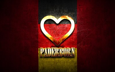 Rakastan Paderborn, saksan kaupungeissa, kultainen kirjoitus, Saksa, kultainen syd&#228;n, Paderborn lippu, Paderborn, suosikki kaupungeissa, Rakkaus Paderborn