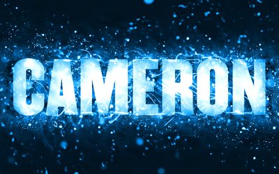 Happy Birthday Cameron, 4k, blue neon lights, Cameron name, creative, Cameron Happy Birthday, Cameron Birthday, popular american male names, picture with Cameron name, Cameron