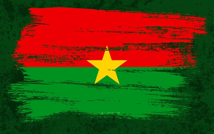 4k, Flag of Burkina Faso, grunge flags, African countries, national symbols, brush stroke, grunge art, Burkina Faso flag, Africa, Burkina Faso